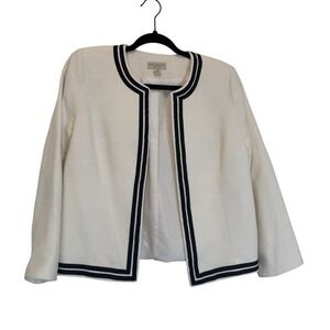 Appleseed's Petite Blazer‎ 12P Elegant Ivory Black Trim Career Office Interview